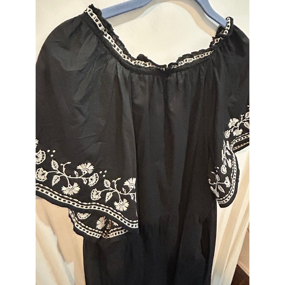 Old Navy Black Embroidered Peasant Dress Short Sleeve Summer Casual Cute L - Picture 6 of 9